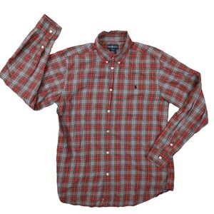 Ralph‎ Lauren Boy's Red Blue Plaid Long Sleeve Button Up Shirt size XL 18-20